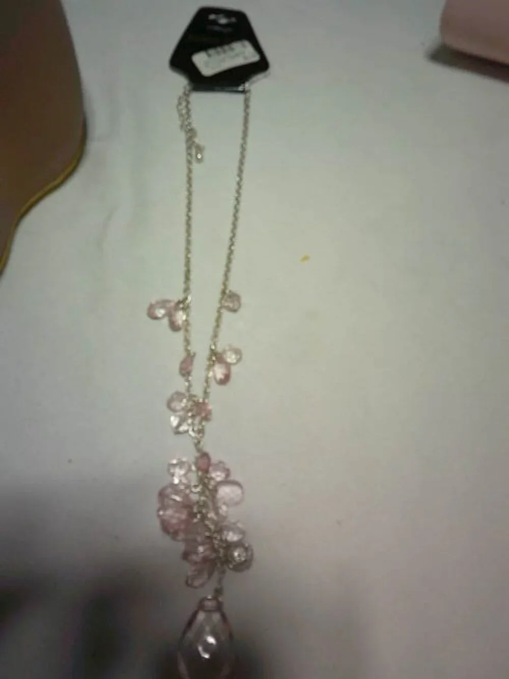 NEW PALE PINK FASHION NOVA TEARDROP DANGLE NECKLACE SILVER ADJUSTABLE CHAIN JEWE